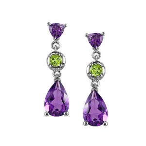 White Gold Amethyst And Peridot Earrings
