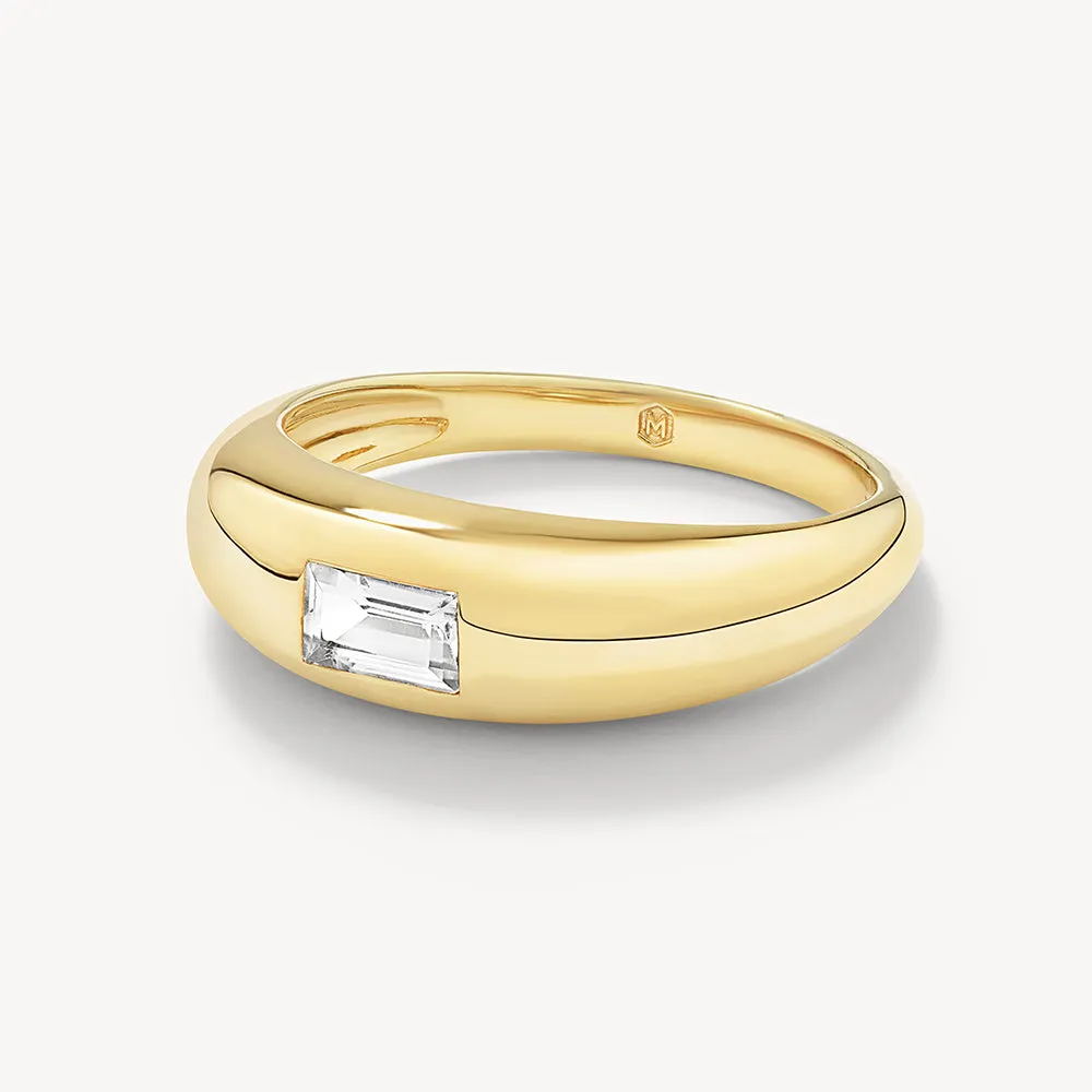 White Topaz Baguette Curve Pinky Ring in Gold