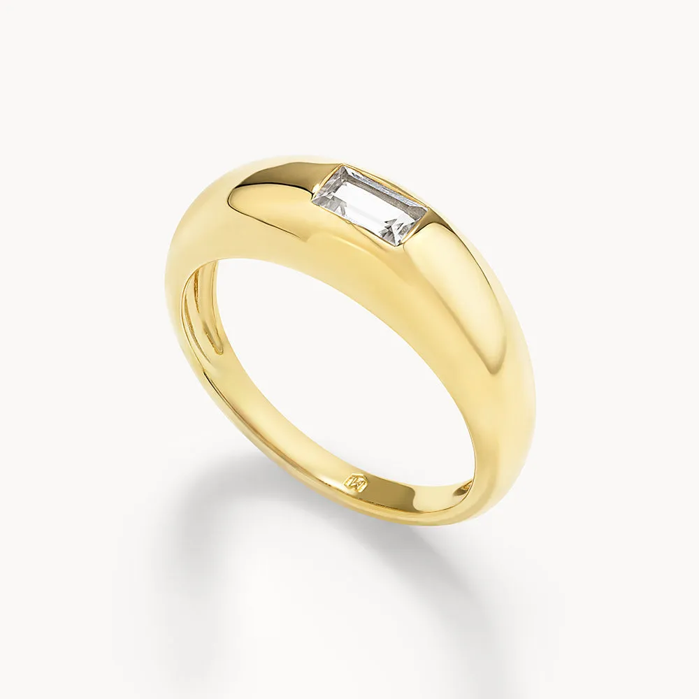 White Topaz Baguette Curve Pinky Ring in Gold