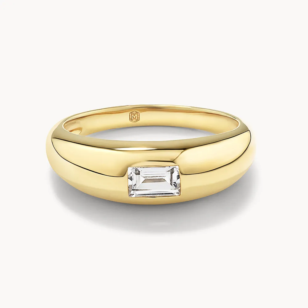 White Topaz Baguette Curve Pinky Ring in Gold