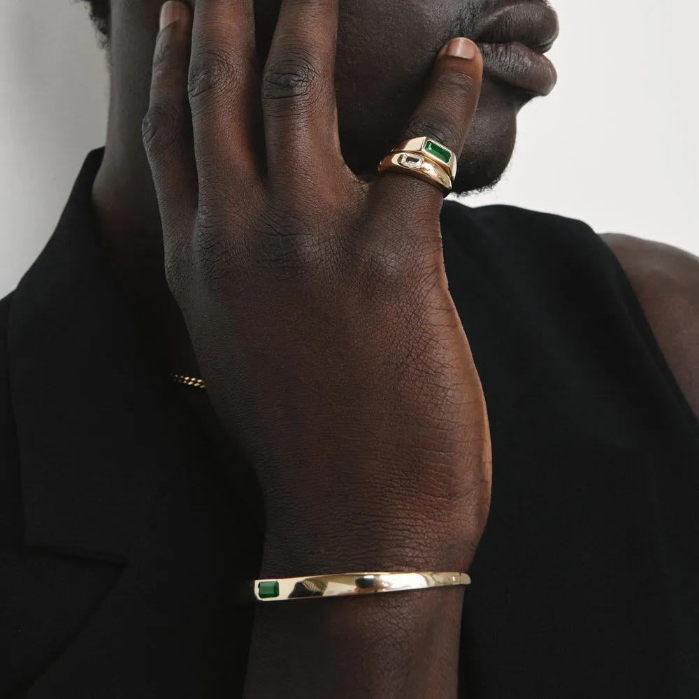 White Topaz Baguette Curve Pinky Ring in Gold