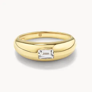 White Topaz Baguette Curve Pinky Ring in Gold