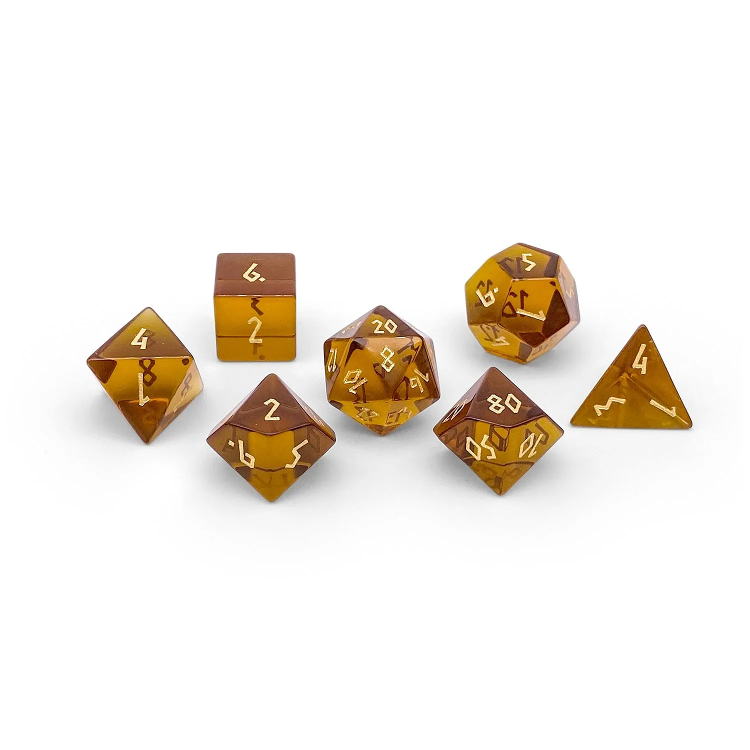 Zircon Amber Citrine  - 7 Piece RPG Set Zircon Glass Dice