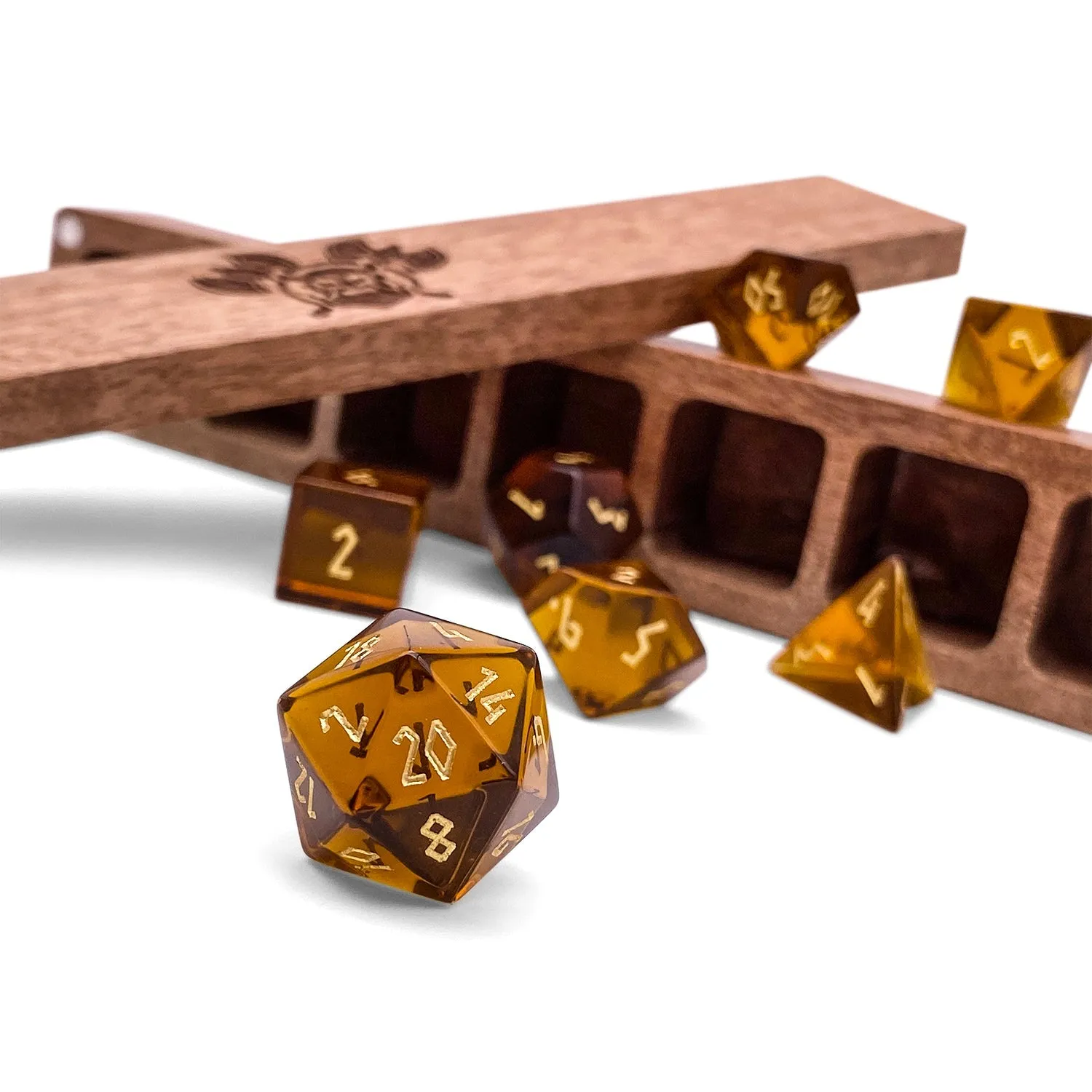 Zircon Amber Citrine  - 7 Piece RPG Set Zircon Glass Dice