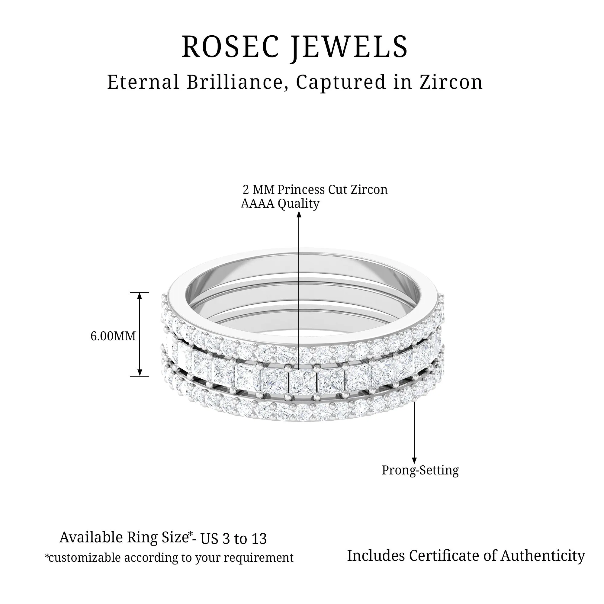 Zircon Stackable Band Ring Set of 3
